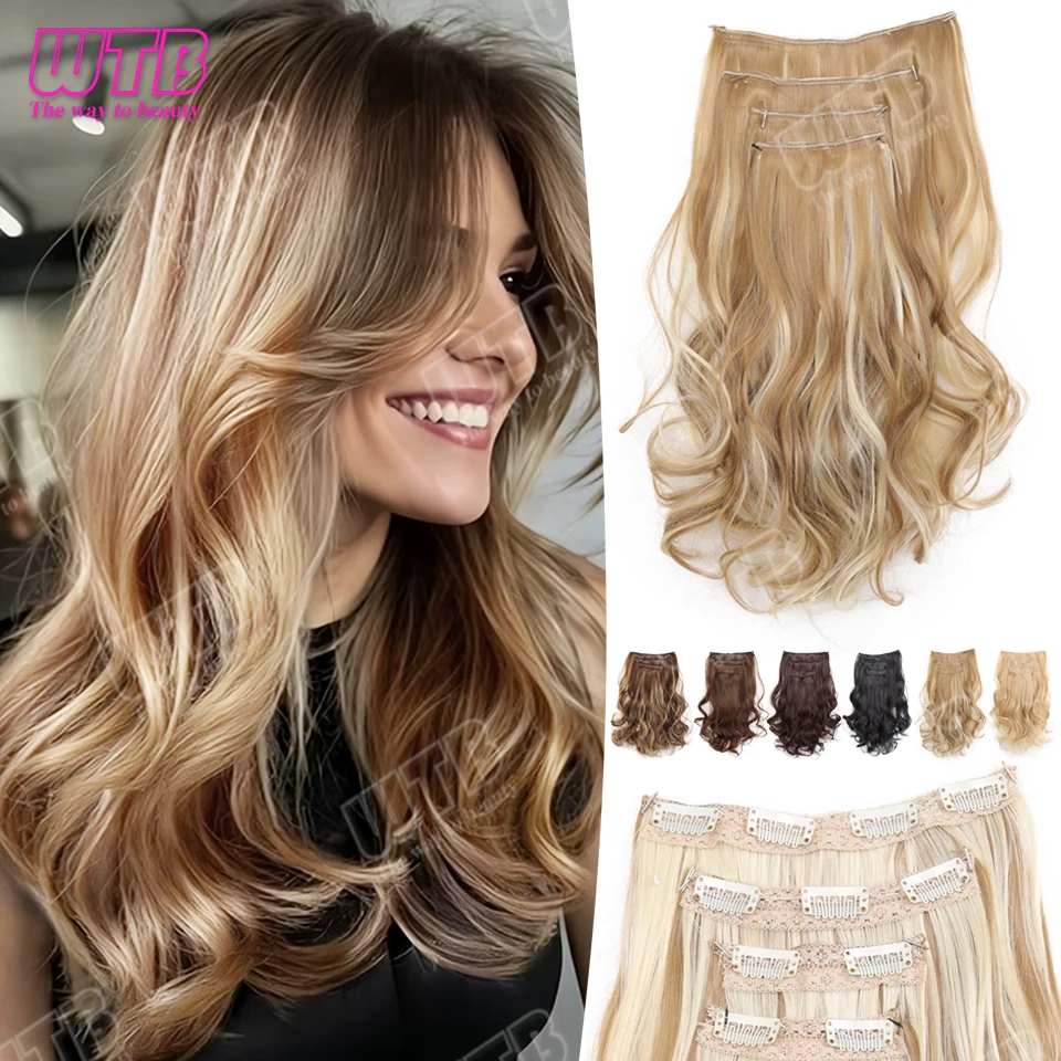 

WTB Curly Hair Extensions Synthetic Wig with BB Clip Style Four-Piece Set Wavy Curls Suitable for Women's Daily and Holiday Wear