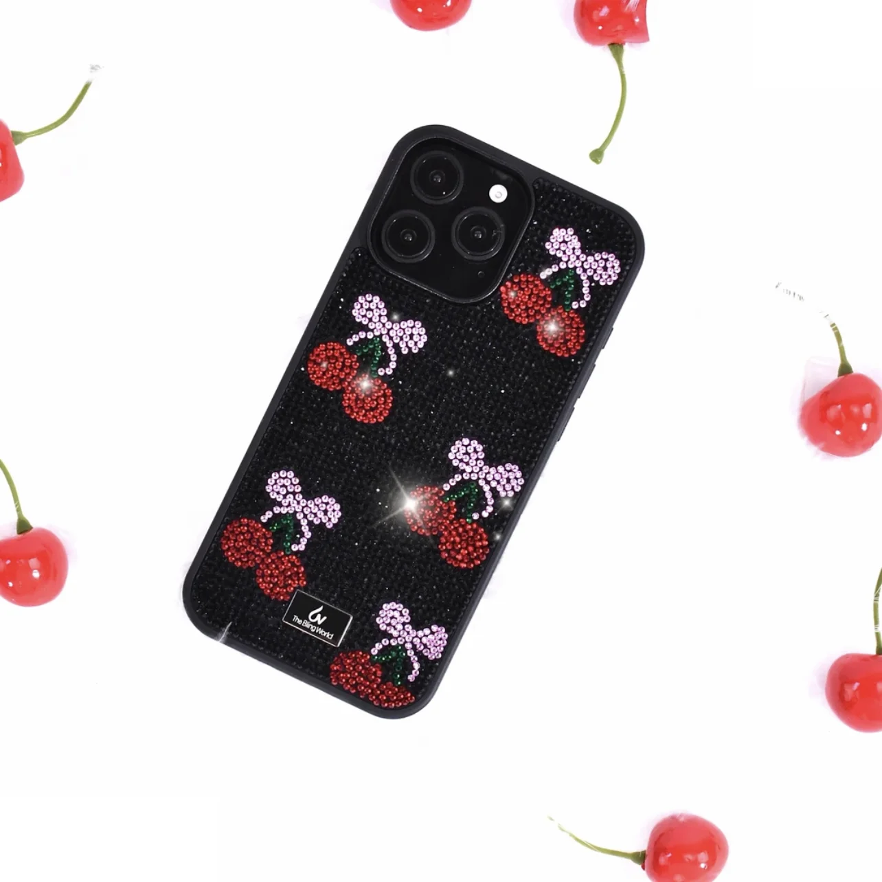 آيفون 17 16 برو ماكس جراب هاتف بريق الكرز حجر الراين لابل 15 14 زائد 13 قسط السيدات الإبداعية غطاء مقاوم للصدمات #2