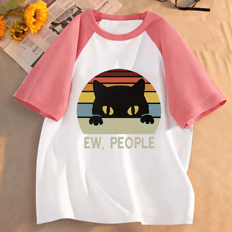 Funny EW, PEOPLE Cat Graphic Print T Shirts Cat Kids Children's T-shirt Boys Girls Summer Spring Casual Top Tee Shirt
