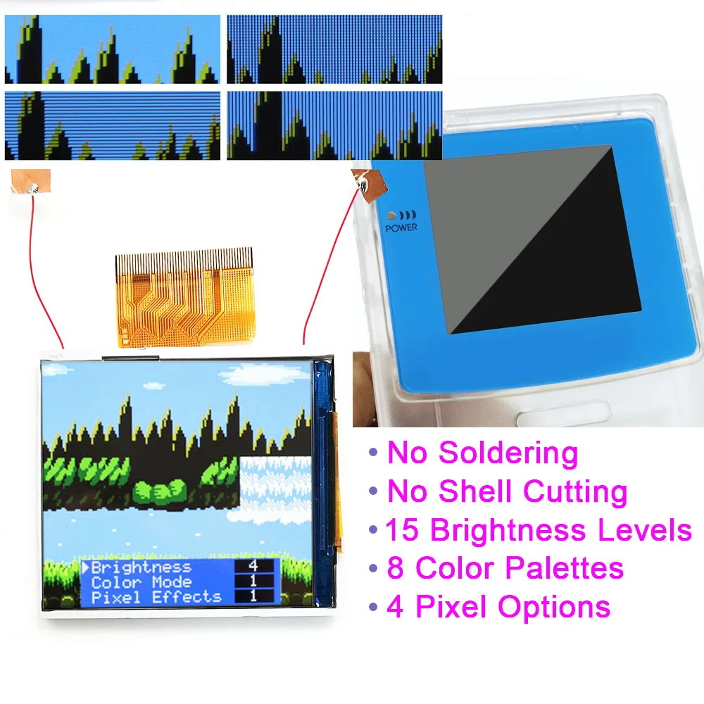hispeedido-for-gameboy-color-gbc-ips-screen-245'-drop-in-backlight-lcd-mod-kits-no-solder-easy-installation-osd-pixel-effect
