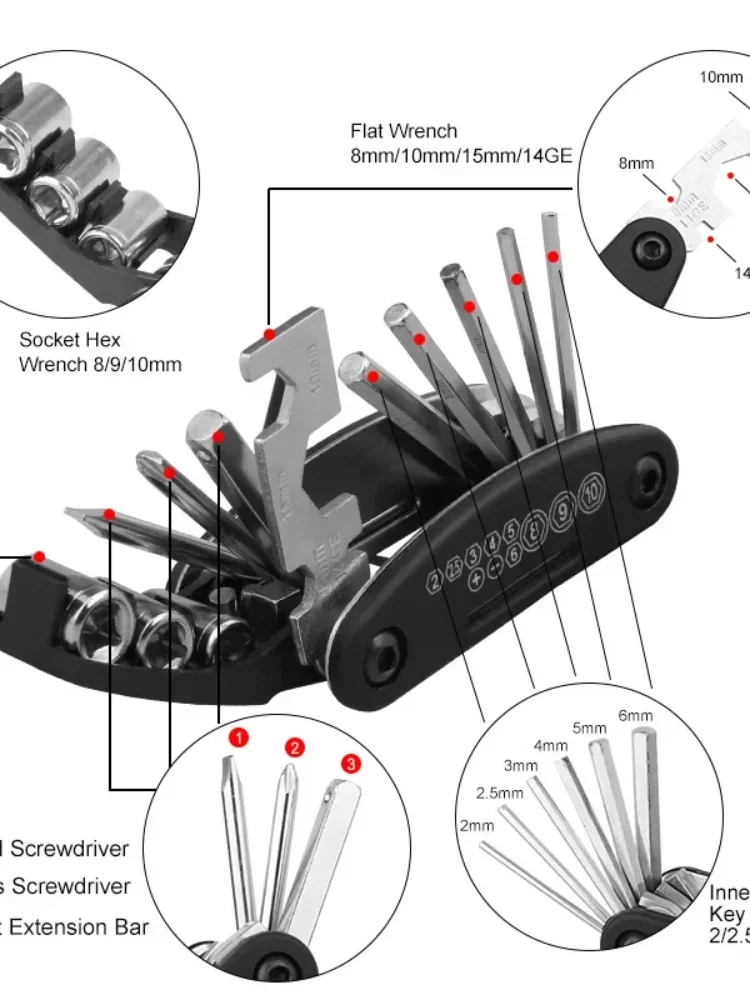 AliExpress NONE 16 in 1 Multipurpose Bike Repair Tool Kits Bicycle Multi Tool Screwdriver Tire Levers Hex Spoke Wrench Folding Repair Tools