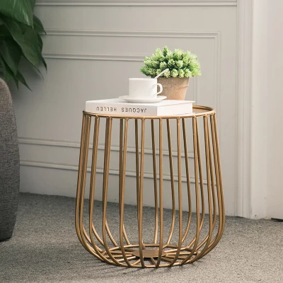 

Small pumpkin shaped Creative wrought iron coffee table simple office living room open cover shelf golden bedroom coffee table