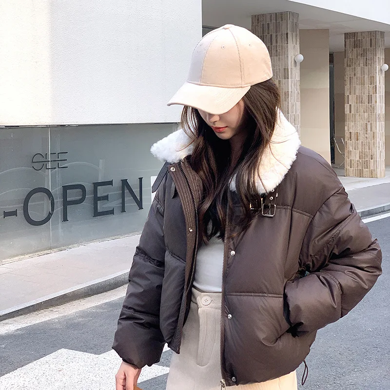 Parkas Jackets Women Solid Short Coats Zipper Pocket Turn Down Wool Collar Long Sleeves Thick Office Lady Casual 2025 Winter