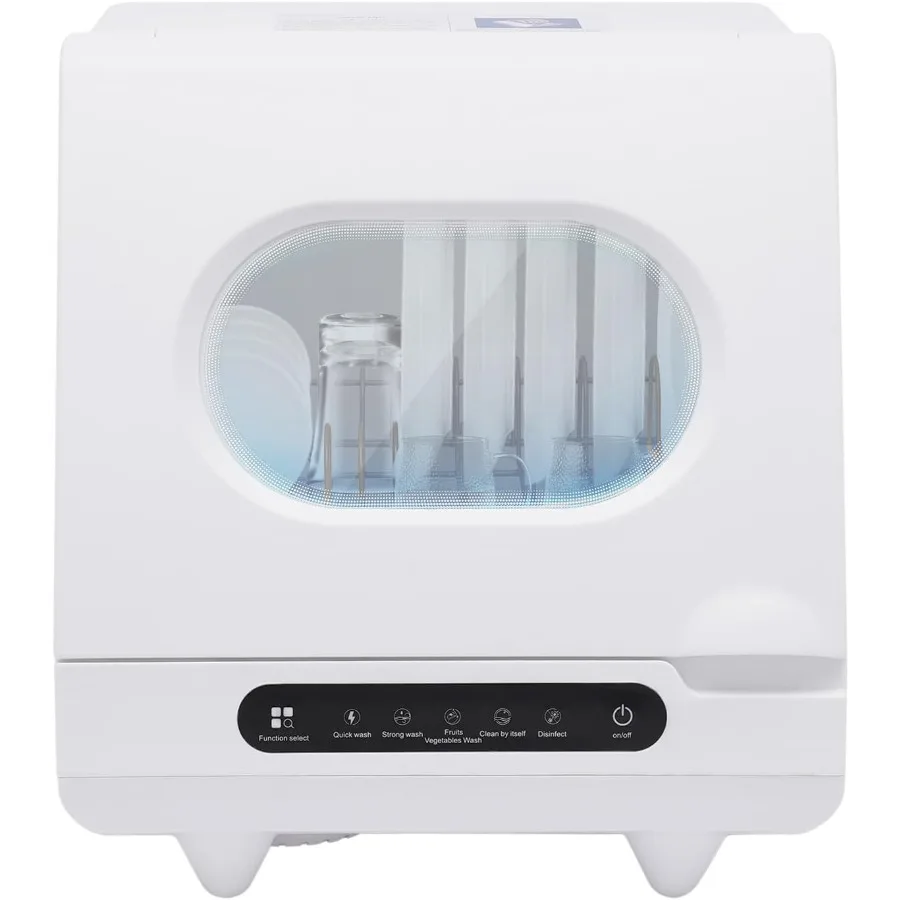 

Portable Countertop Dishwasher 5 Washing Programs Neutral Freestanding with 5L Built-in Water Tank 1200W 360 Spraying Water Com