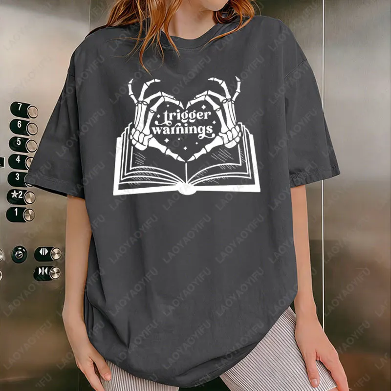Trigger Warnings Shirt Book Tropes Dark Romance T-Shirt Funny Gift for Reader Book Club Cotton Tees Smut Shirt Book Lover Gift