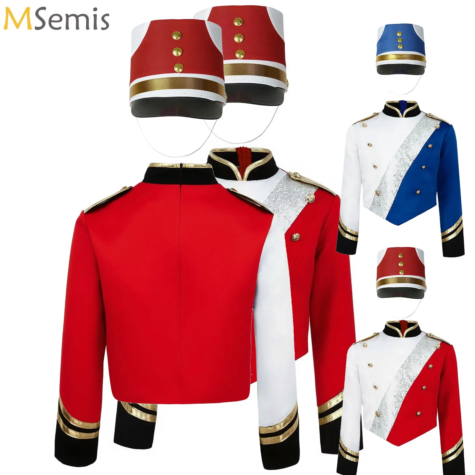 

Girls Boys Marching Band Costume Circus Ringmaster Jacket Coat Team Performance Drummer Drum Major Uniform with Hat Outfits Sets