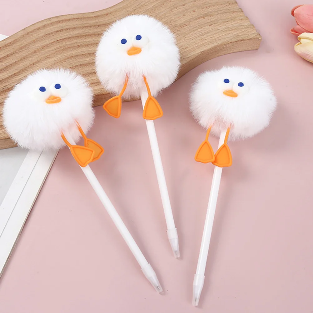 3-delige eendhaar balpen Pom pluche balpennen handtekening gelinkt kantoor nieuwigheid pompom