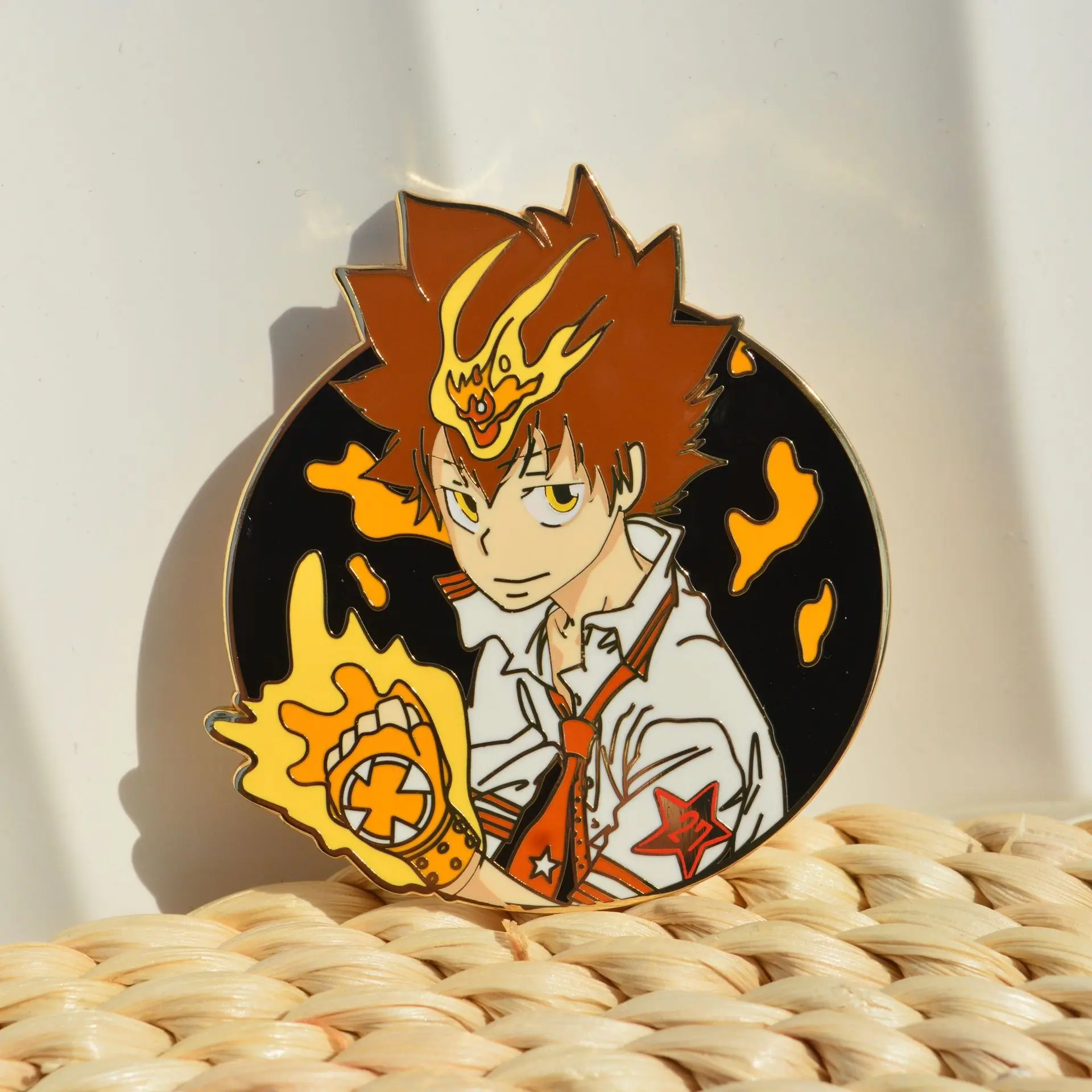 Sawada Tsunayoshi Enamel Pins Anime Katekyo Hitman Reborn Metal Badges Manga Brooches Bag Backpack Clothing Lapel Cosplay Decor