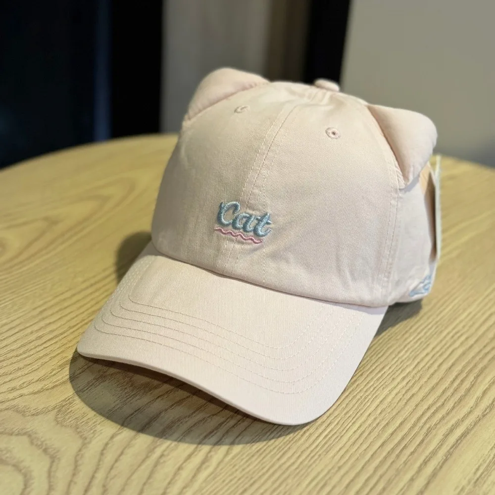 New 3D Cat Ear Cat Ear Baseball Cap Embroidery Letter Breathable Korean Style Baseball Cap Wide-brimmed Duckbill Cap for Outdoor