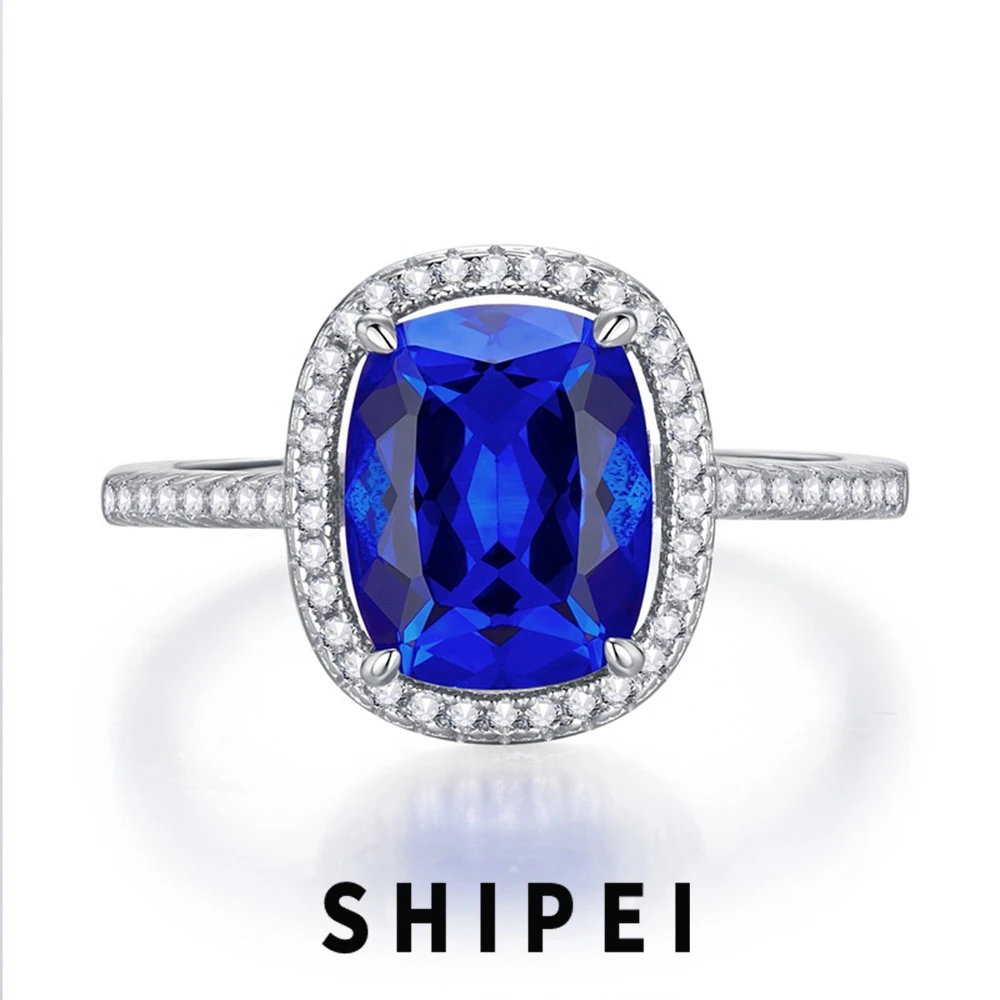 

SHIPEI Classic 925 Sterling Silver 8*10 MM Sapphire Ruby Gemstone 18K Gold Plated Ring Wedding Engagement Fine Jewelry Wholesale