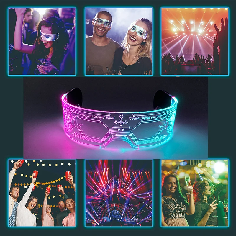 Futuristic Colorful LED Luminous Glasses Birthday Party Supplies 7 Colors Light Up Glasses Goggles For Men Women Halloween Decor