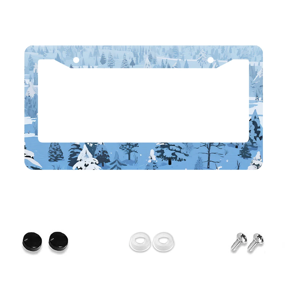 

1pc Blue Winter Forest Pattern 2 Hole License Plate Frame Aluminum Material 6x12 Inches with Screw Set Retro Novelty Car Decora