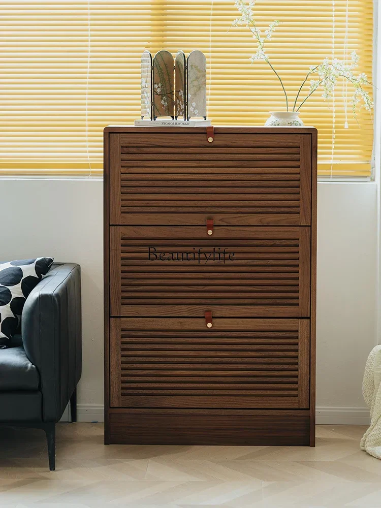 

FG26Solid wood shoe cabinet, black walnut at the door of the home, ultra-thin tipping bucket, large-capacity shoe rack.