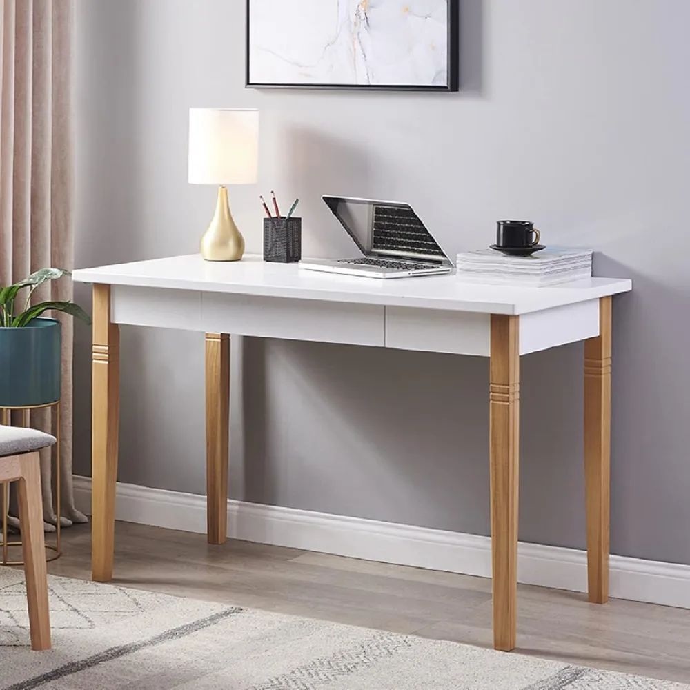 

Writing Computer Desk, Wooden Study Writing Desk Home Office Desk with 1 Large Drawer Writing Table Workstation with Solid Wood