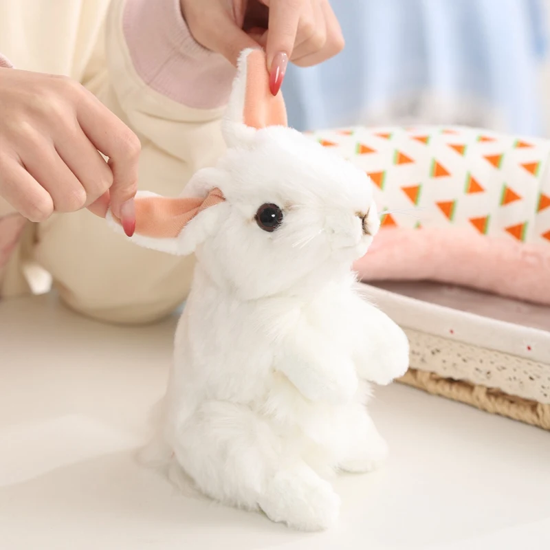 19cm Oster-Hasenfigur in Stehender Pose, Realistische Weiße Kaninchen-Plüschpuppe, Ultraweiches Kaninchen-Spielzeug, Festtagsgeschenk