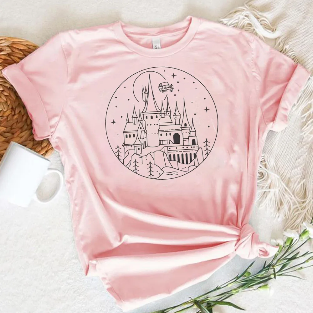 Magical Wizard Castle T Shirts for Women Clothing Universal Vacation Shirt Flying Car Wizard Wand Witchy Witchcraft and Wizardry