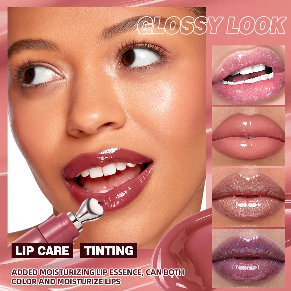 QIBEST Crystal Watery Lip Glaze Moisturizing Mirror Pearl Shimmer Lipgloss Lasting Lip Tint Nourishing Shiny Lip Stain Cosmetics