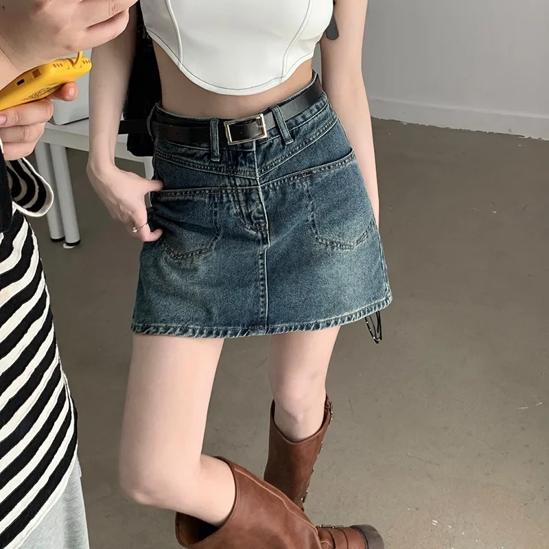 

Джинсовая юбка с высокой талией женская, весна-лето, новая, ретро, облегающая, сексуальная, А-силуэт, короткая юбка