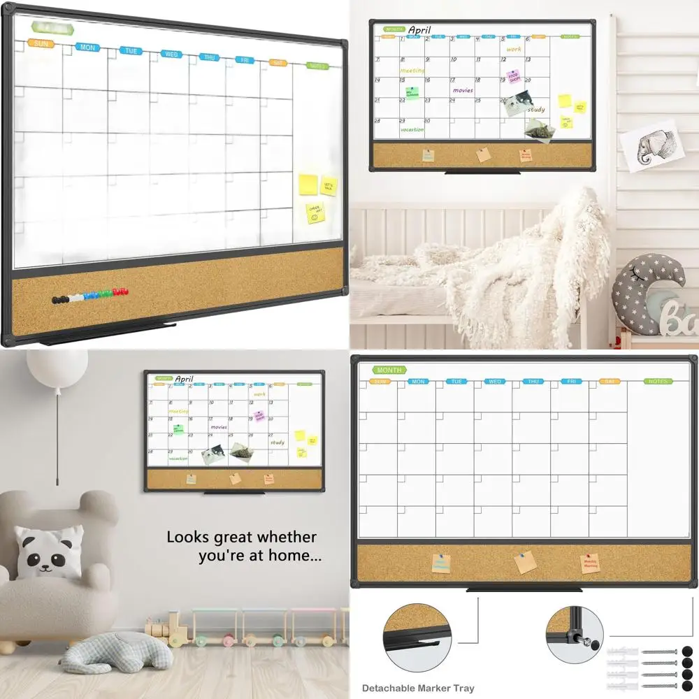 

36 x 24 Magnetic Whiteboard, Corkboard, and Bulletin Board Combo with Black Frame and Push Pins for Home, Office, and School