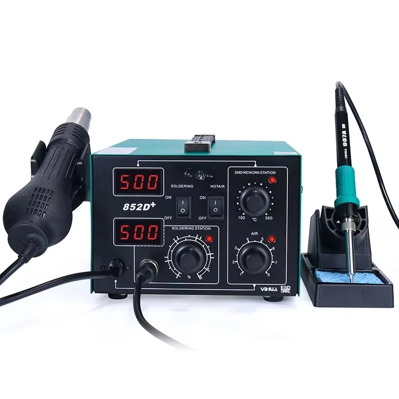 YIHUA 852D+ Series 2 in 1 Hot Air Rework Station with Soldering IronHot air Gun Preheat BGA Rework Soldering Station