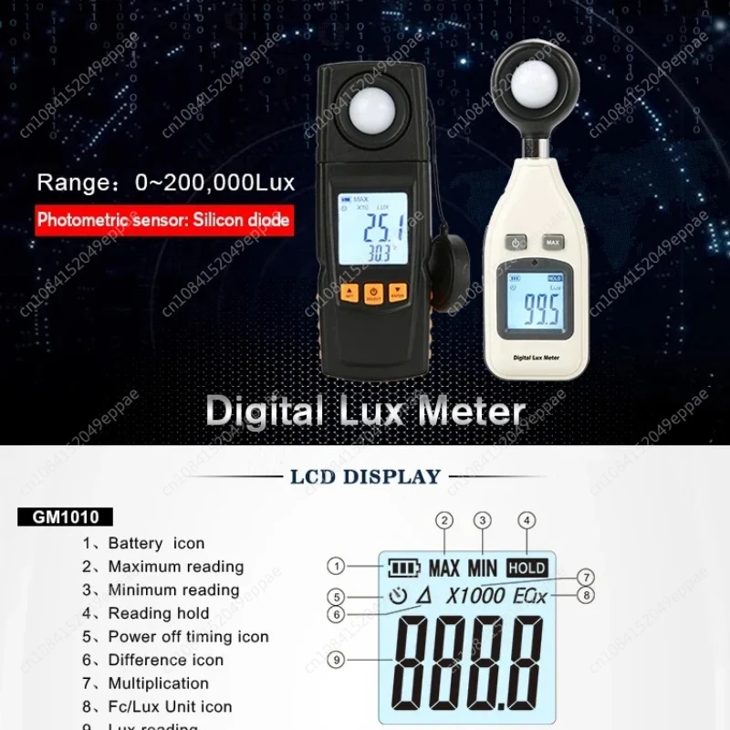 

1 шт. цифровой измеритель освещенности, обнаружение окружающей яркости, светильник, тест уровня светильника Gm1010/Gm1020