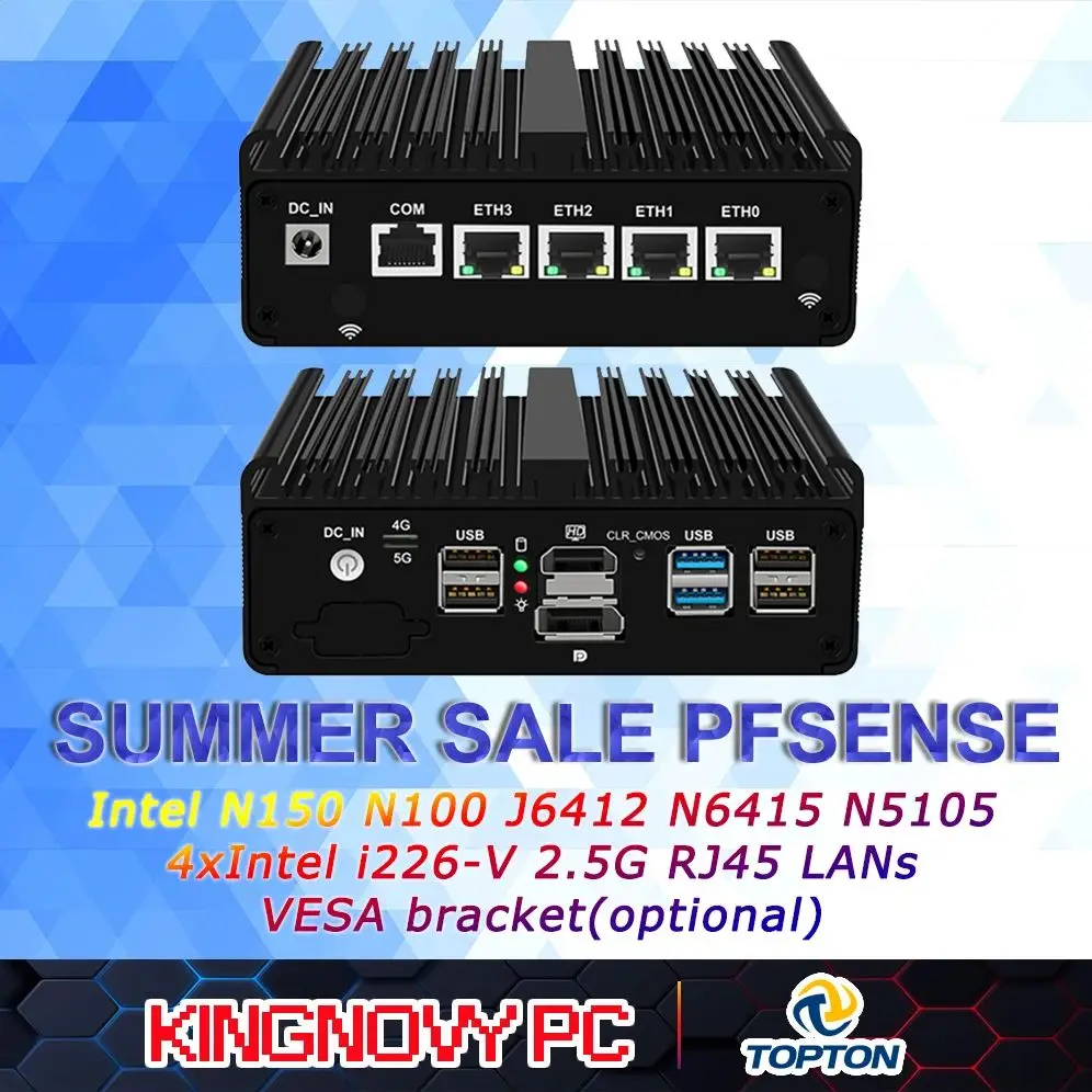 

Micro Firewall Appliance Intel N150 N100 N6210 N6415 Quad Core 4 Intel 2.5GbE i226 LAN Port Fanless Mini Computer Support AES NI