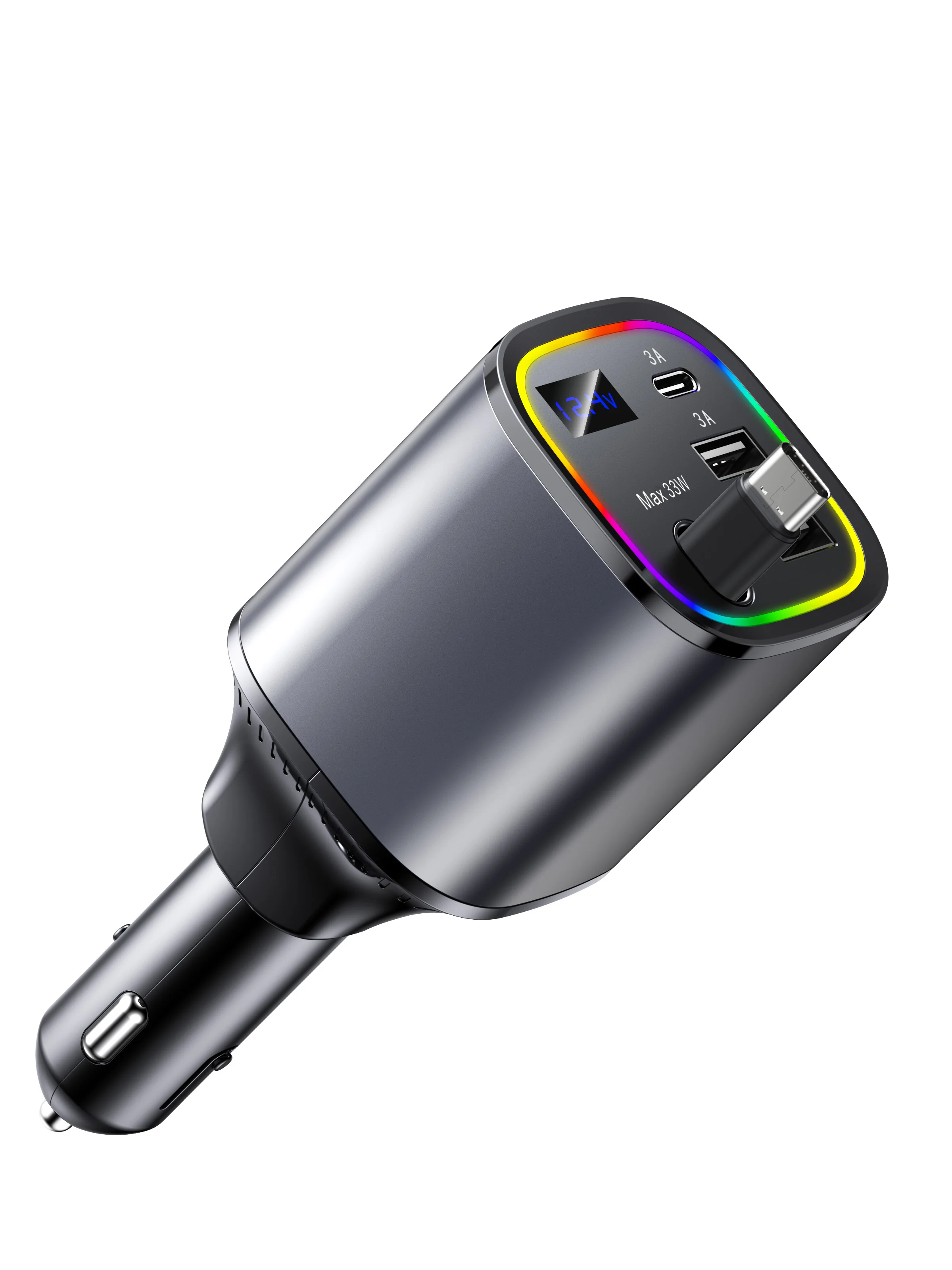 

Четырехпортовое автомобильное зарядное устройство USB+Type-C (с удлинителем) головка преобразователя PD3.0/QC3.0 для быстрой зарядки