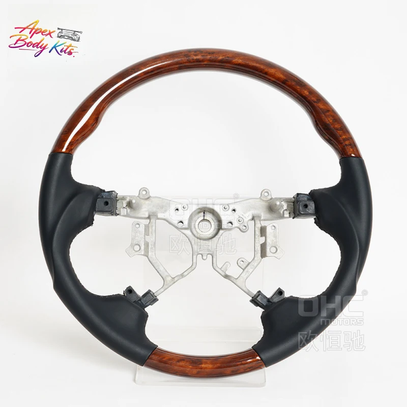 Suitable for  Toyota Crown 05-09steering wheel modification and upgrade to a high-end peach wood flat-leather car steering wheel