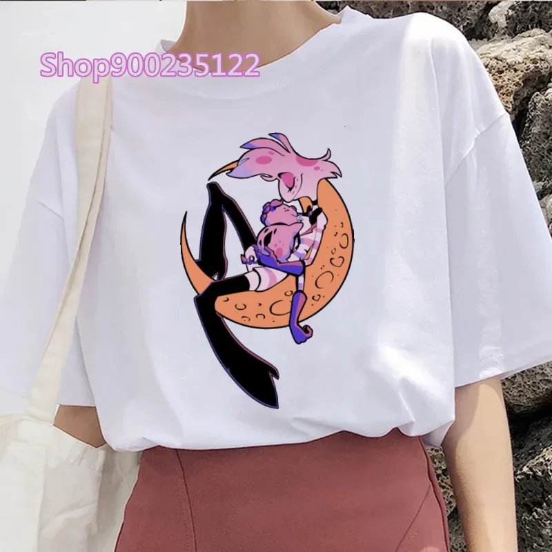 Angel and Nuggies T-shirts Women Printed Anime Graphic Tee Shirts For Woman Cute Cartoon Female Clothes Harajuku Summer Tops