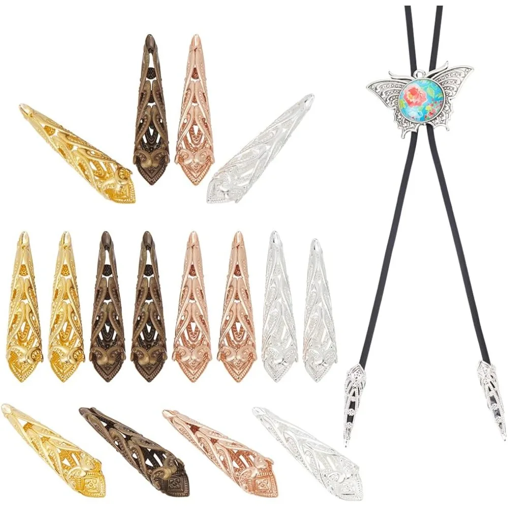 

40 Pcs 4 Colors Bolo Tie Tips 1.4 Inch Long Cord Ends Caps Brass Bolo Cap Buckle Replacement 9mm Bolo Tie End Caps Bolo Tie