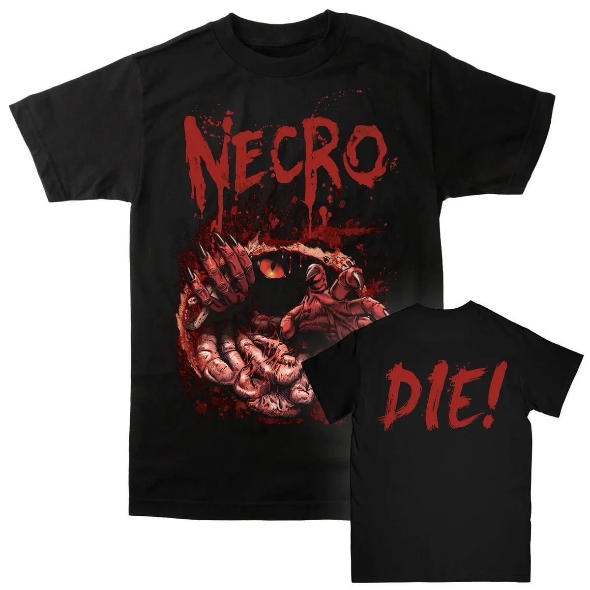 Scary Demon Claw Tear Effect Back Slogan Print T‑Shirt Necro Band Unisex T‑Shirt Underground Hip Hop Street T‑Shirt