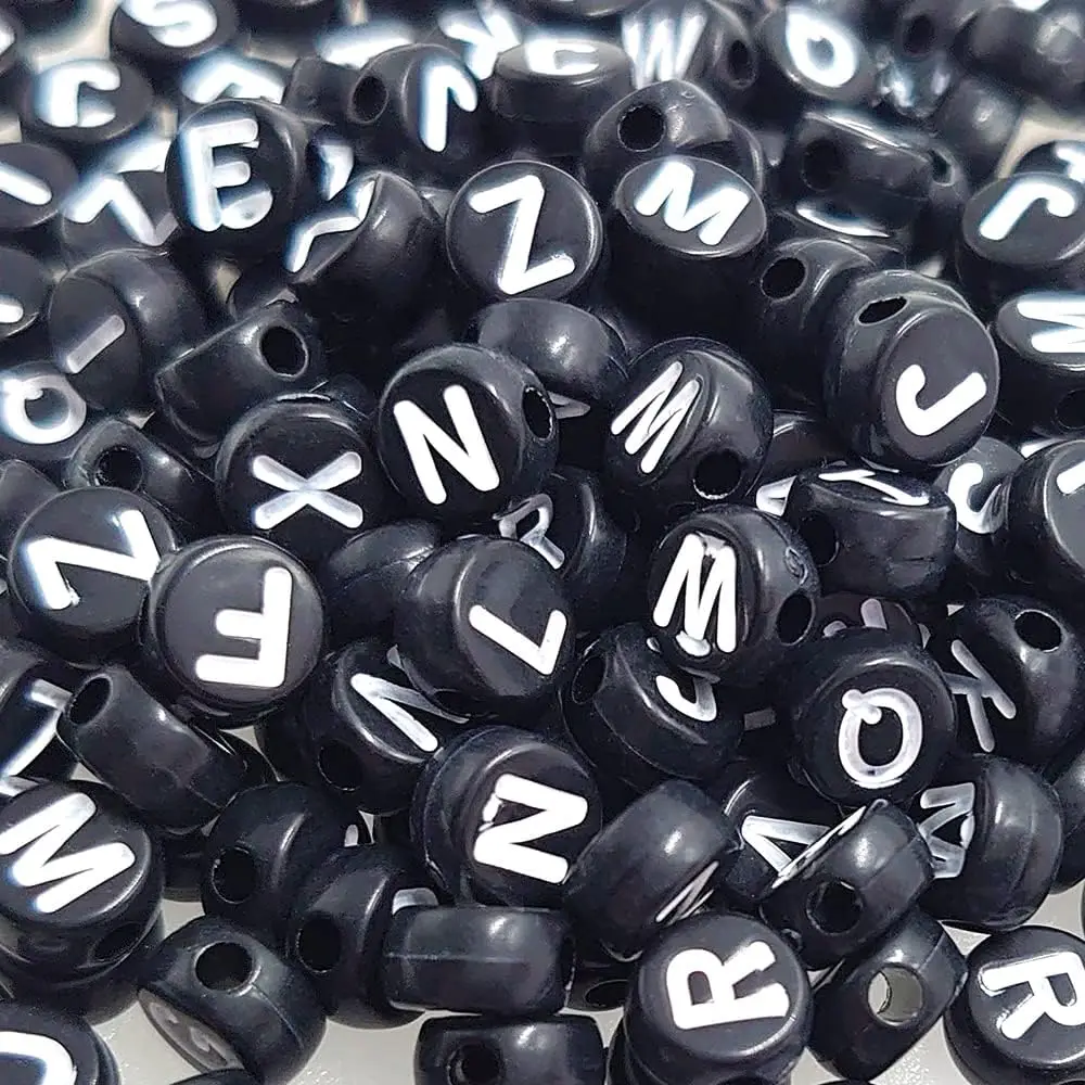 200PCS 4×7mm Letter Beads Black Round Acrylic Alphabet Beads for Jewelry Making Bracelets Necklaces Key Chains