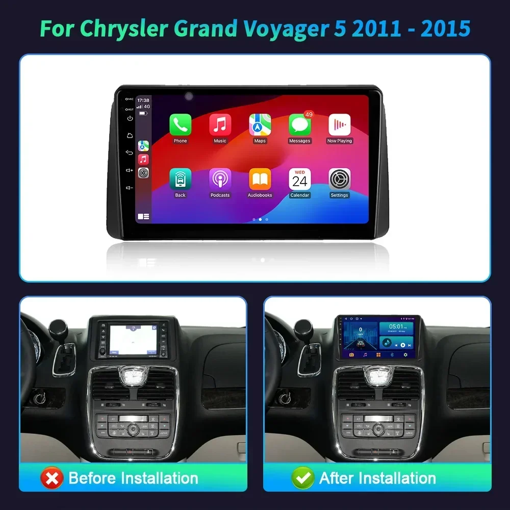 Car Radio Android 14 BT Multimedia Carplay For Chrysler Grand Voyager 5 2011-2015 Wireless Bluetooth Carplay Touch Screen Stereo