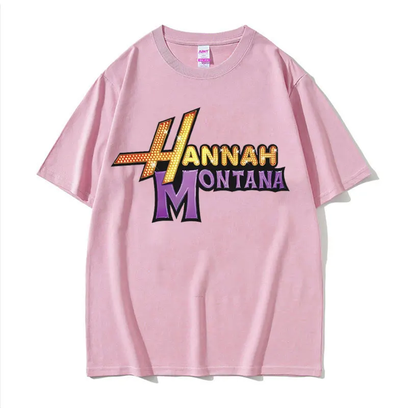 Nowa koszulka z logo Hannah Montana Mężczyźni Kobiety Letnia koszulka z krótkim rękawem Unisex Moda Estetyczny trend T-shirt Streetwear