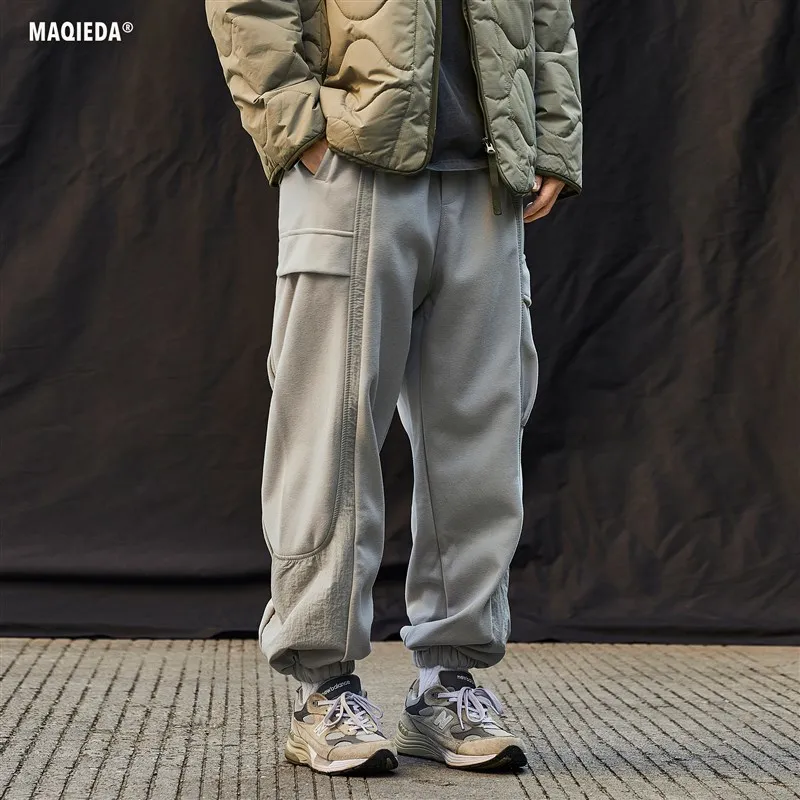 

Japanese Sle Casual Work Pants Men's Loose Fit Spring Pure Color Long Trousers Multi-ket Patchwork Youth Faion