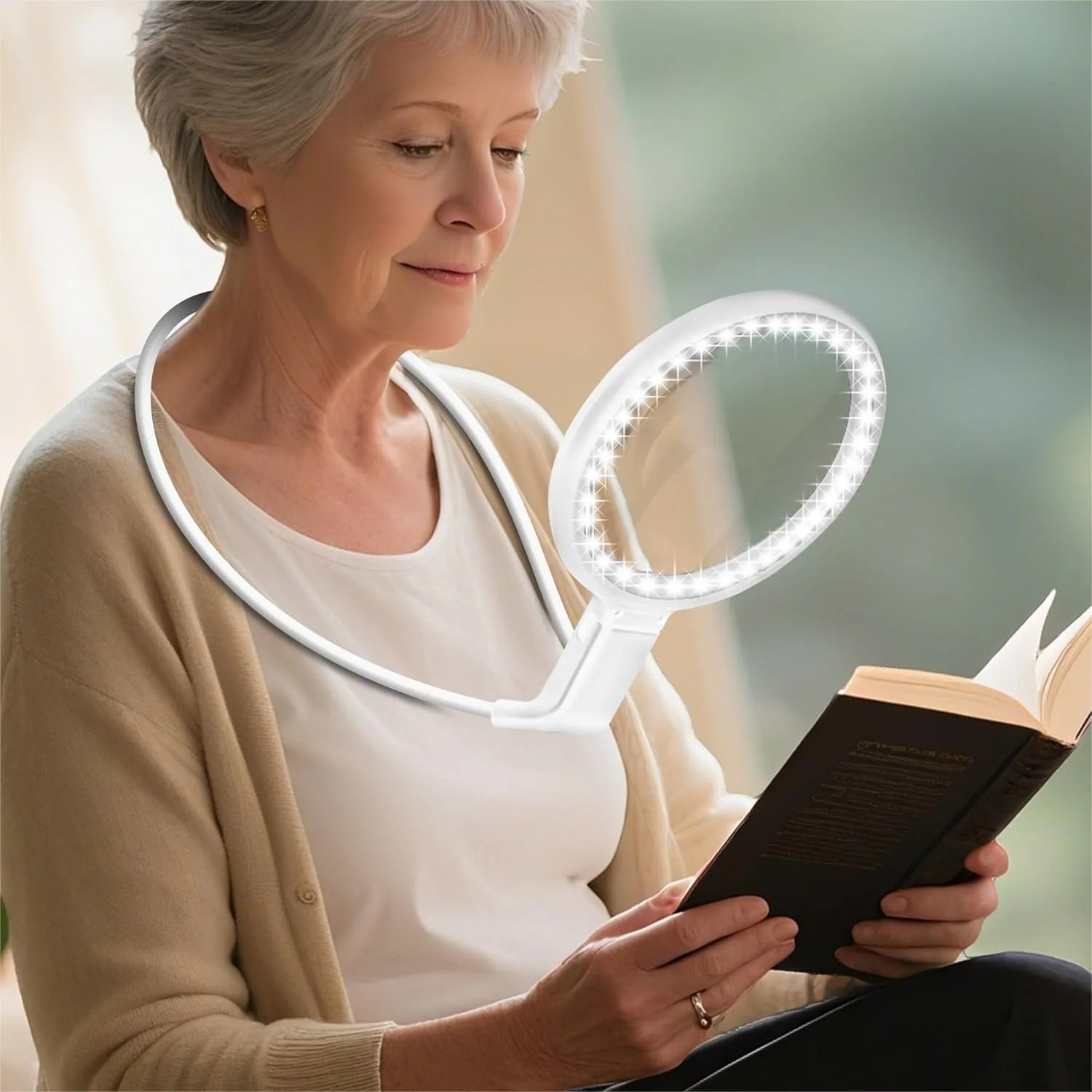 

Лупа на шею с подсветкой, 10-кратное увеличение, гибкий держатель для чтения, шитья и пожилых людей