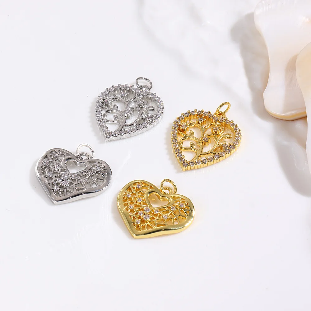 

4 copper retro geometric hollow peach heart love tree pendant necklace suitable for DIY jewelry accessories materials