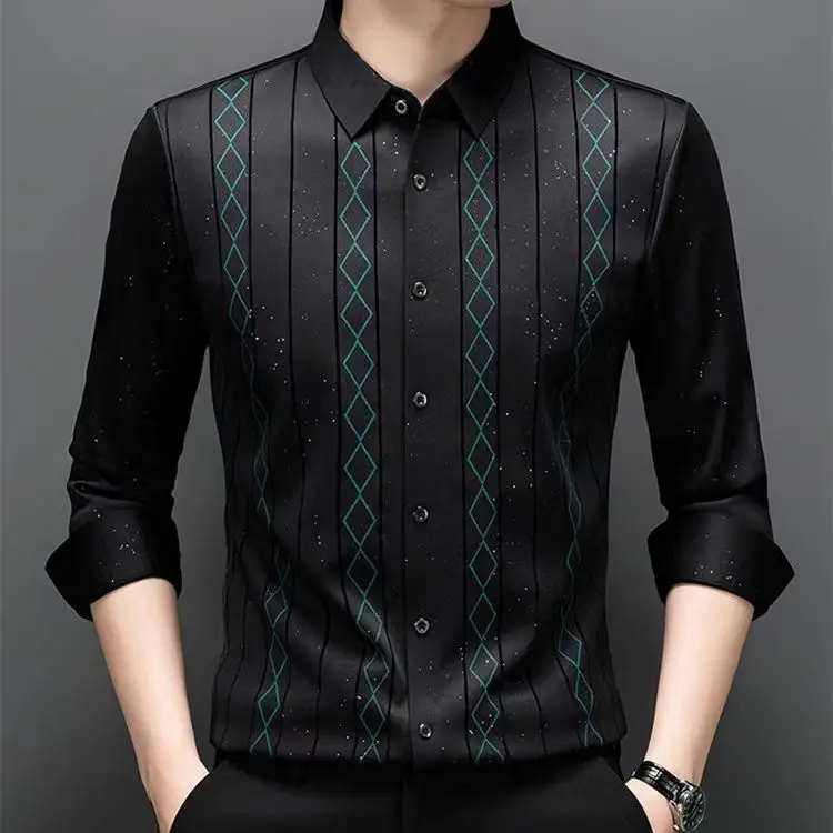 

Light Luxury High-end Long-sleeved Shirt for Men Thickened Velvet Warm No-iron Button-down Shirt Business Casual JJ917