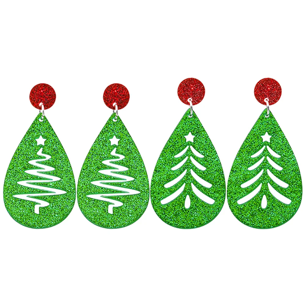 

2Pairs Christmas Earrings Hollow Xmas Tree Acrylic Dangle Earrings Women Holiday Statement Jewelry Christmas Jewelry for Women