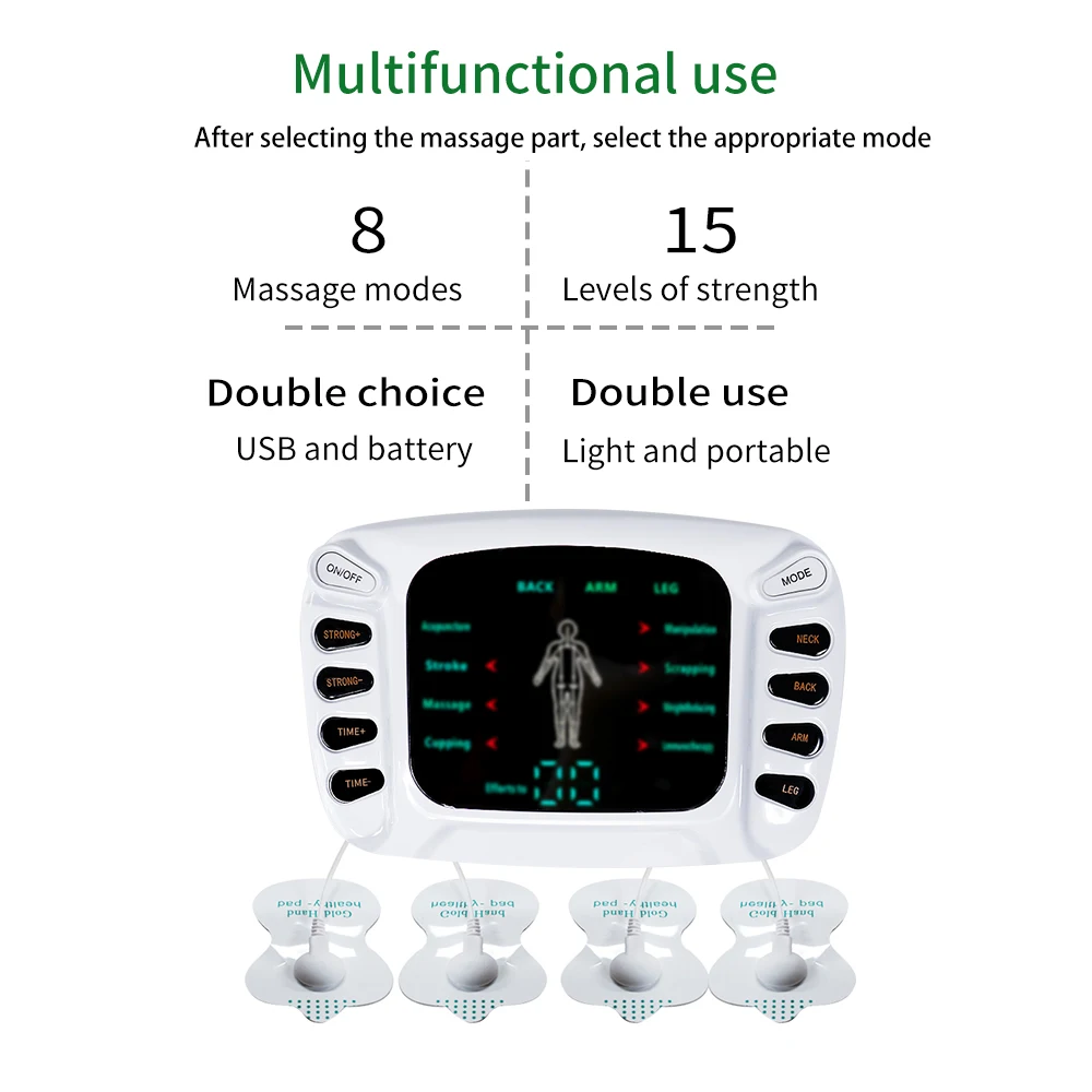 Professional TENS Pulse Muscle Stimulator Dual Channel 8-mode Home Full Body Massager EMS Multifunctional Pain Treatment Machine