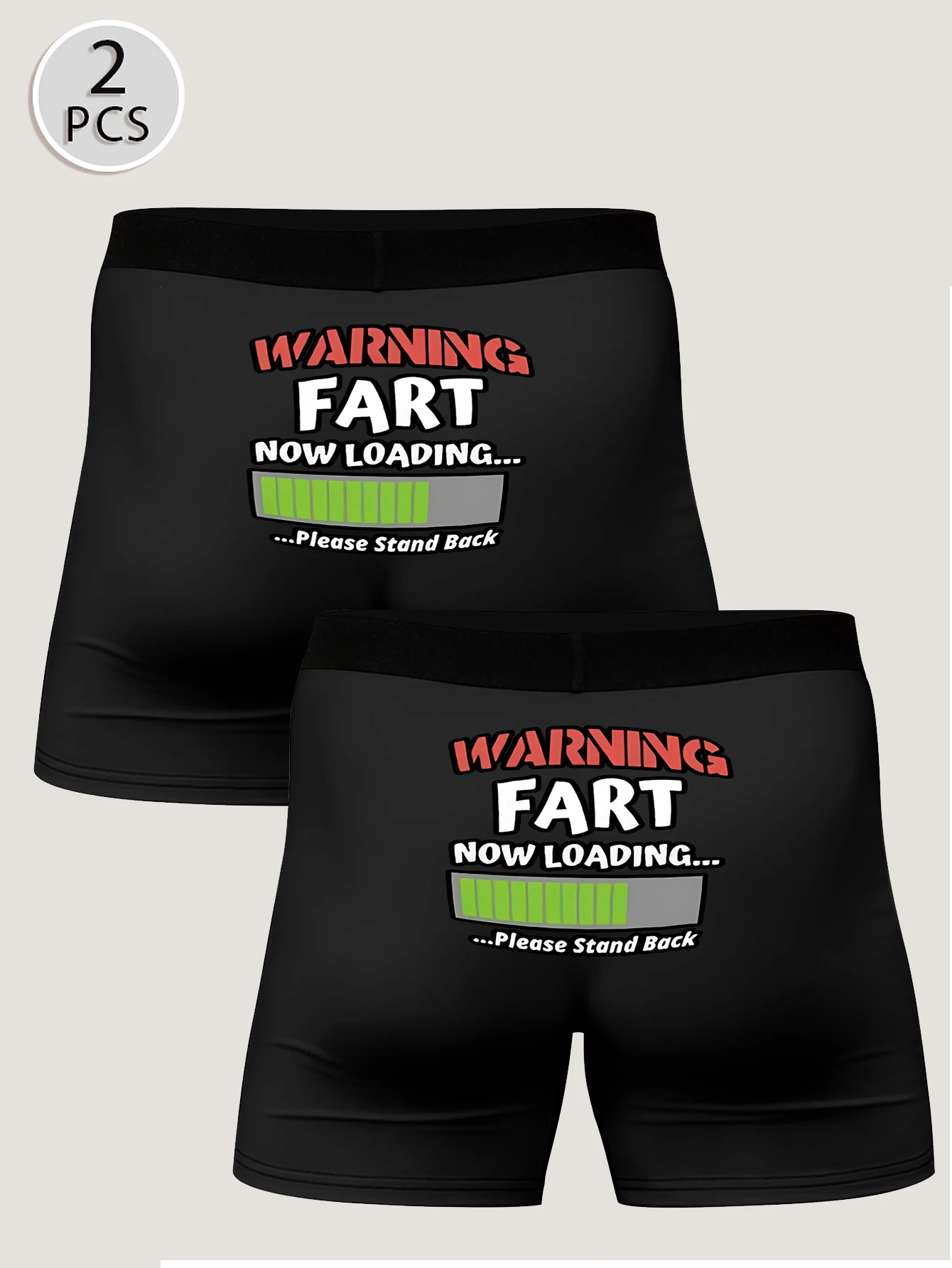 2 Pack Men's Boxer Briefs Long Leg Funny Pattern Behind the Underwear Buttocks Comfortable & Soft