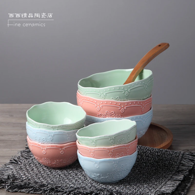 4/6inch, Color Embossed Porcelain Dinner Small Bowl, Red Blue Green, Cute Ice Cream Bowl, Rice Bowl Ceramic, Kids Bowl for Sauce