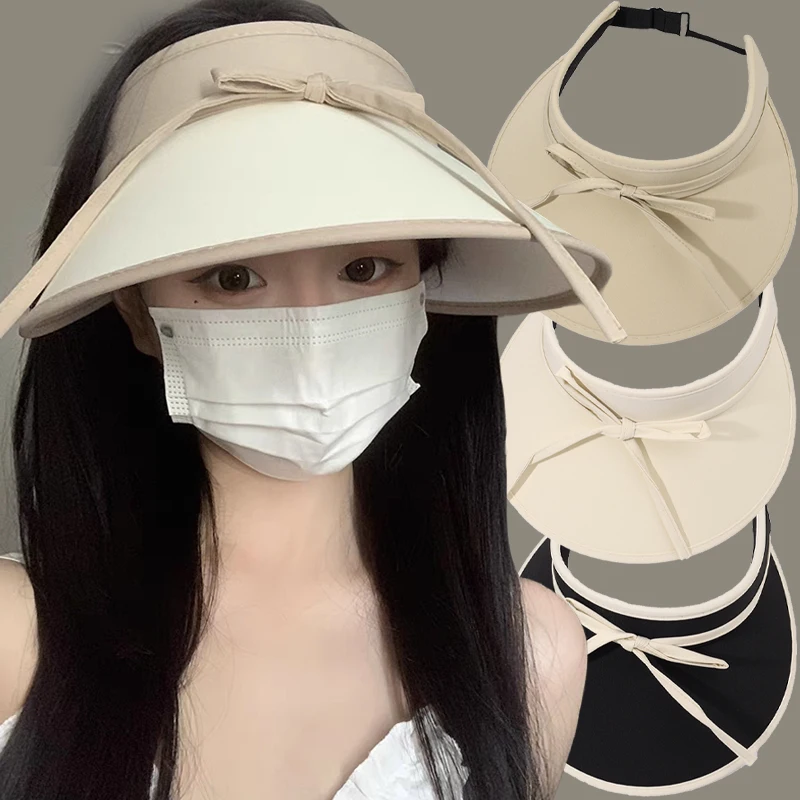 Summer Empty Top Hats Women Casual Bow Tie Hat UV Protection Sun Visors Foldable Outdoor Bucket Caps Adjustable Sunhats