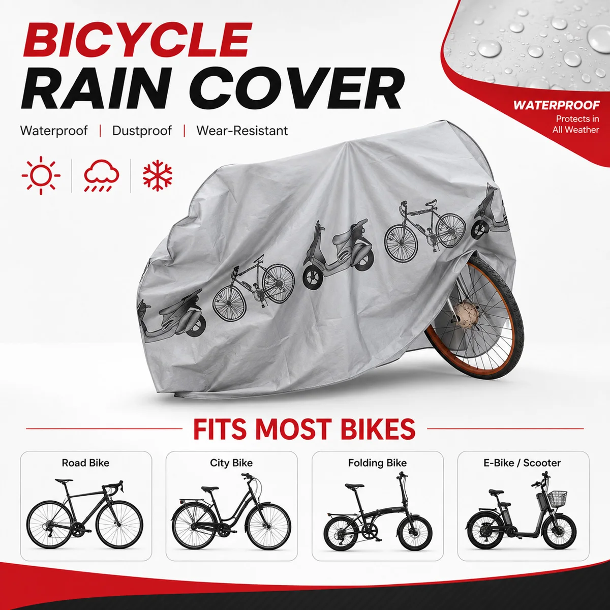 PINMOAP Universal Bicycle Rain Cover Waterproof Outdoor Bike Cover Dustproof UV Resistant Windproof Storage Bag Cycling Gear view 3
