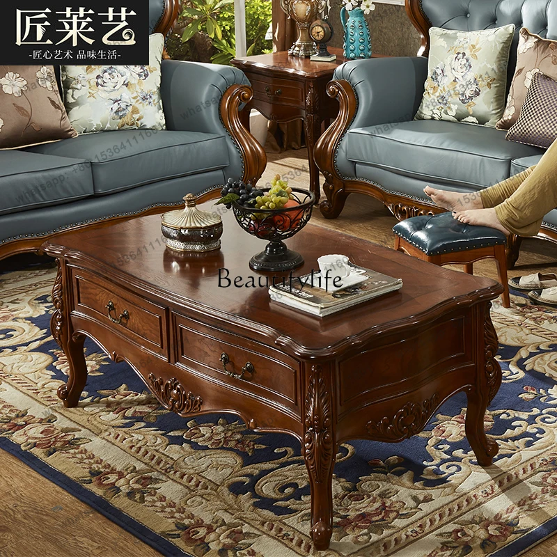 

LD33Solid wood coffee table European rectangular tea table household retro tea table