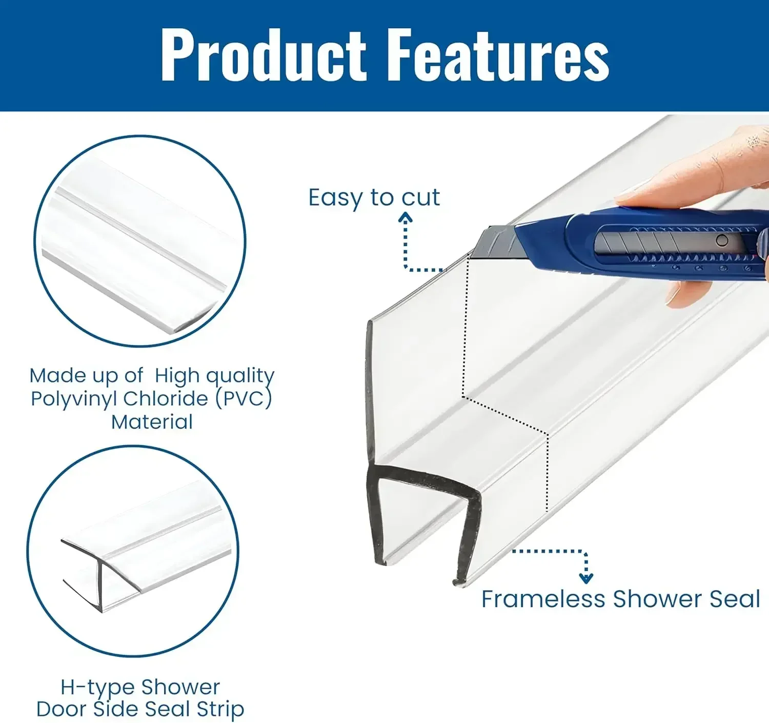 

KC Hardware 85-дюймовая бескаркасная уплотнительная лента для боковой душевой двери H-типа (180 градусов) для 1/2 дюйма (горячая)