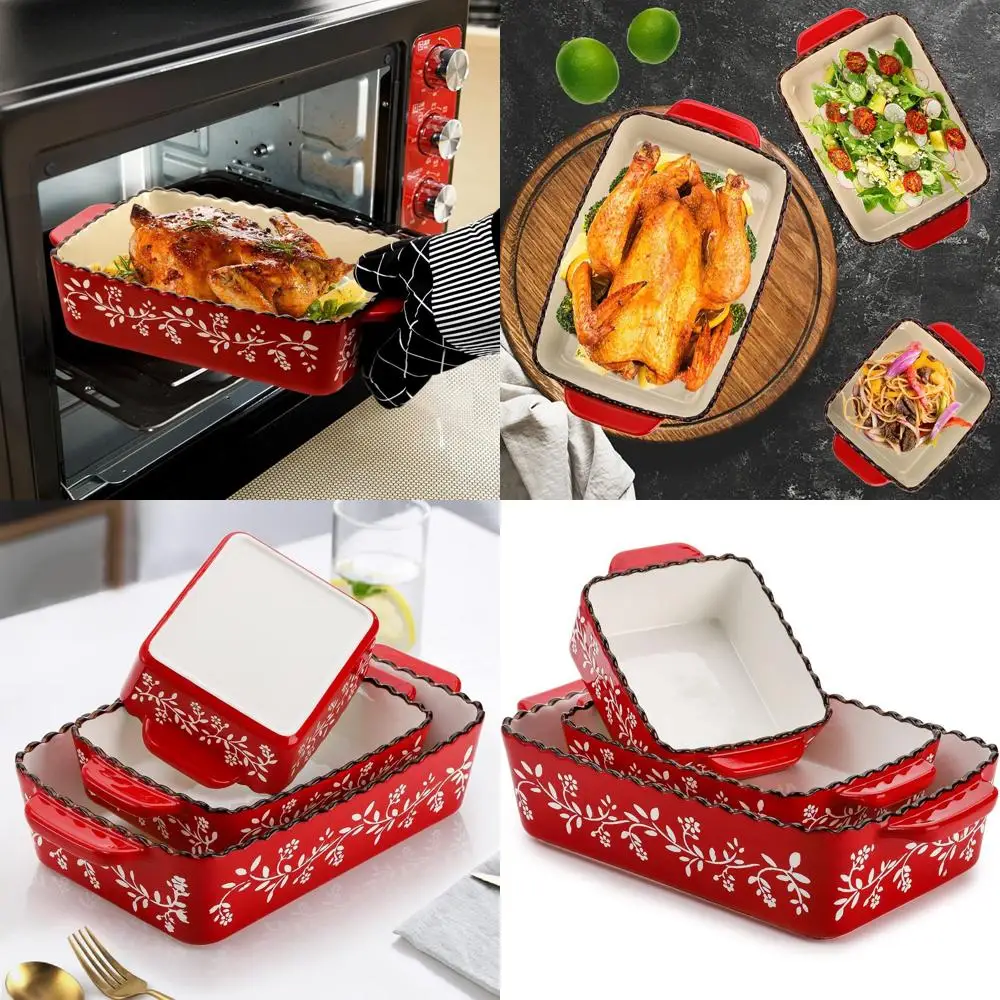 

Набор красных фарфоровых сковородок для лазаньи, 12x8,5x6 дюймов, идеально подходит для выпечки и запеканки, подходит для ежедневных и особых случаев