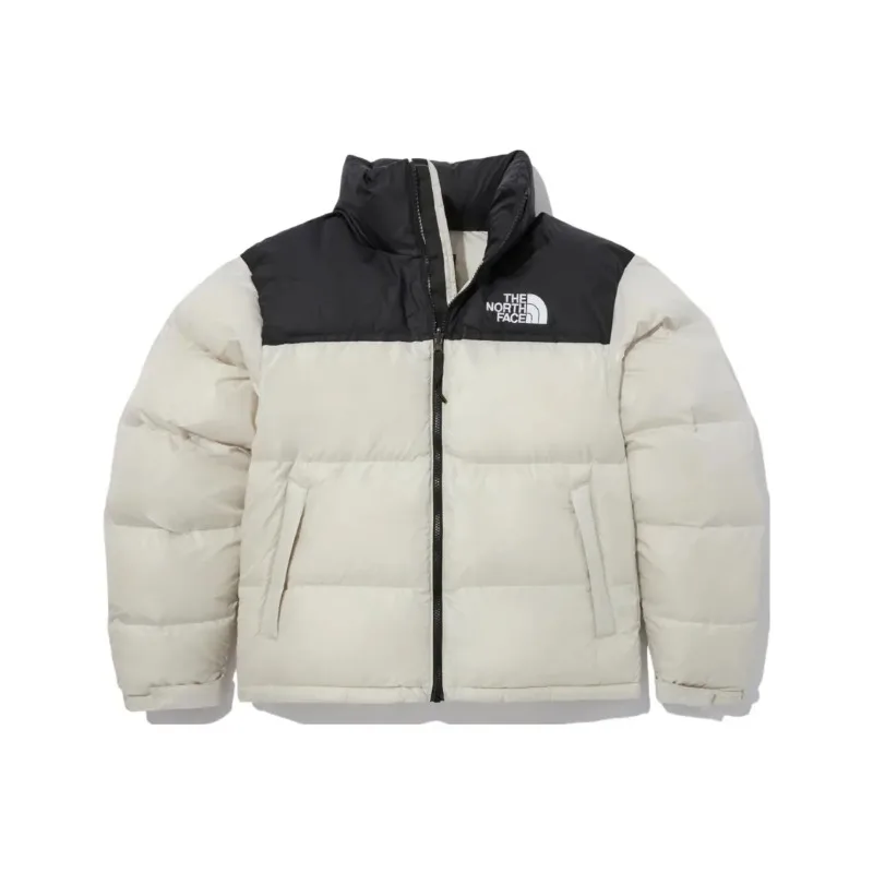 The North Face Men Jacket Unisex Contrast Color Stand Collar Warm Beige Winter Outerwear