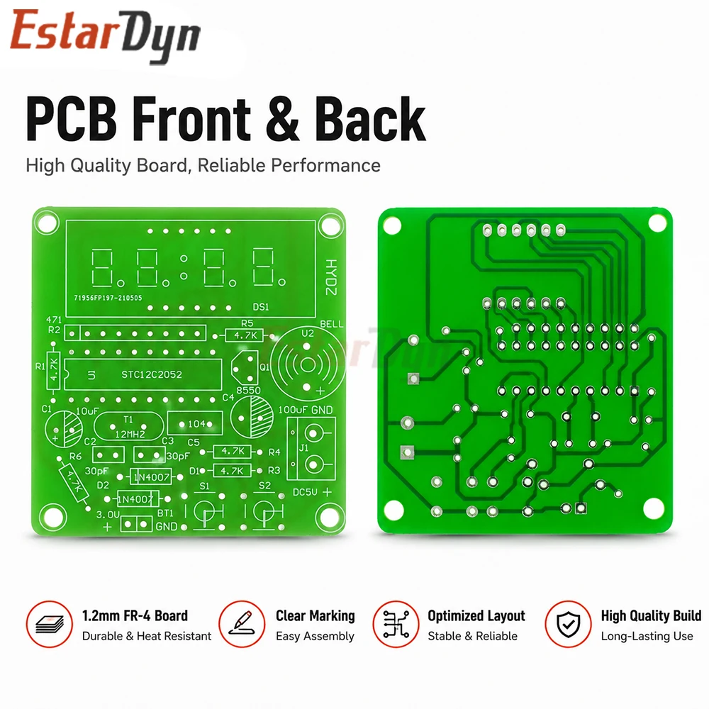 Estardyn AT89C2051 4 Bits LED Digital Electronic Clock DIY Kit Soldering Practice Learning Kit