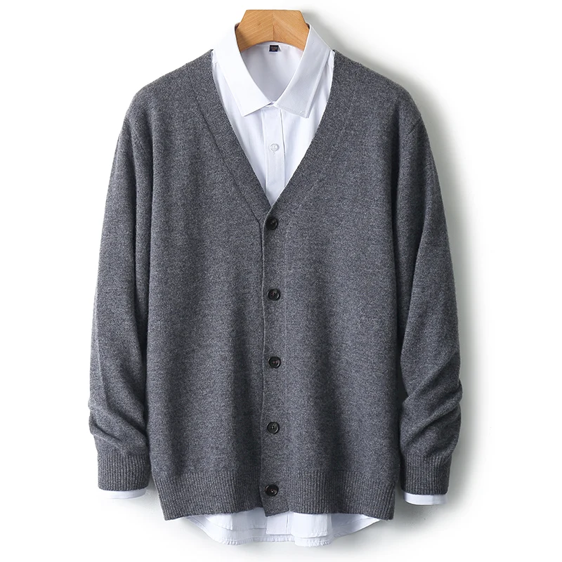 Men's V-Neck Sweater In Autumn And Winter 100% Long Sleeve Warm Knit Cardigan Loose Outer Wear Business Casual Coat Sweater.